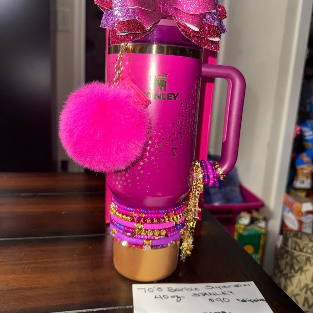 Stanley 70’s Barbie Superstar 40 oz Tumbler with Accessories in original box.